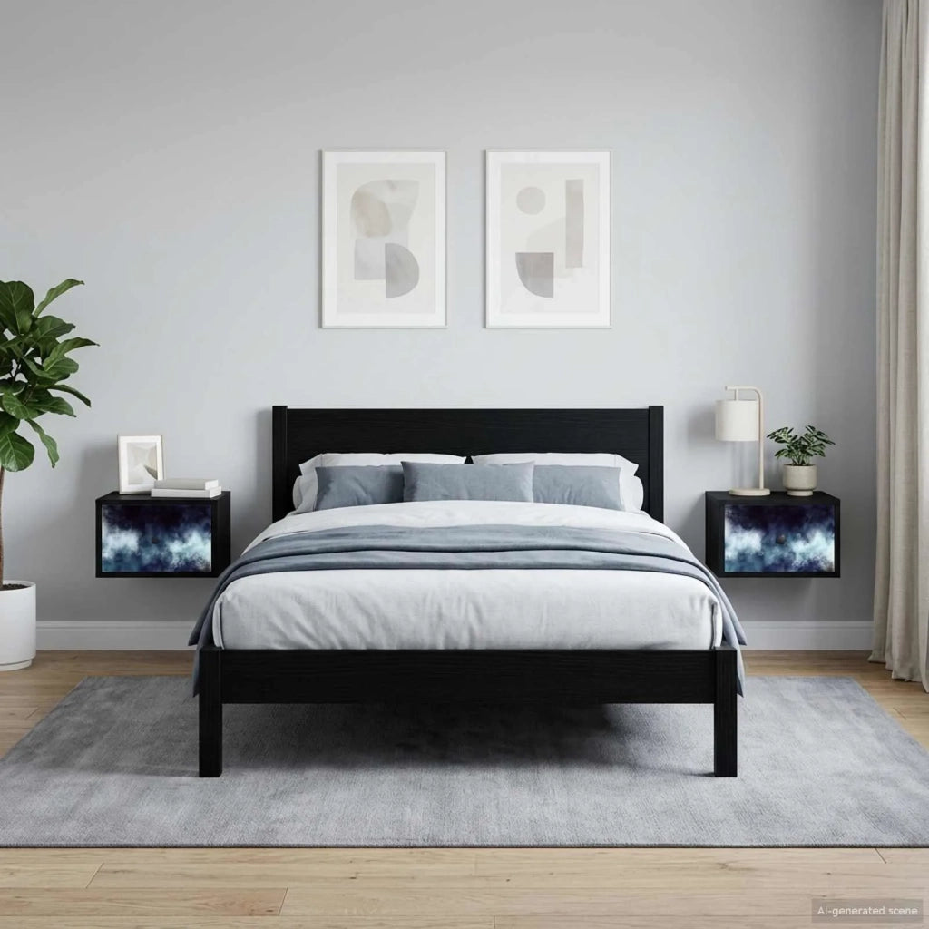 Mobiletto da comodino a parete RAALTE 2 pz Rovere Nero 8007444