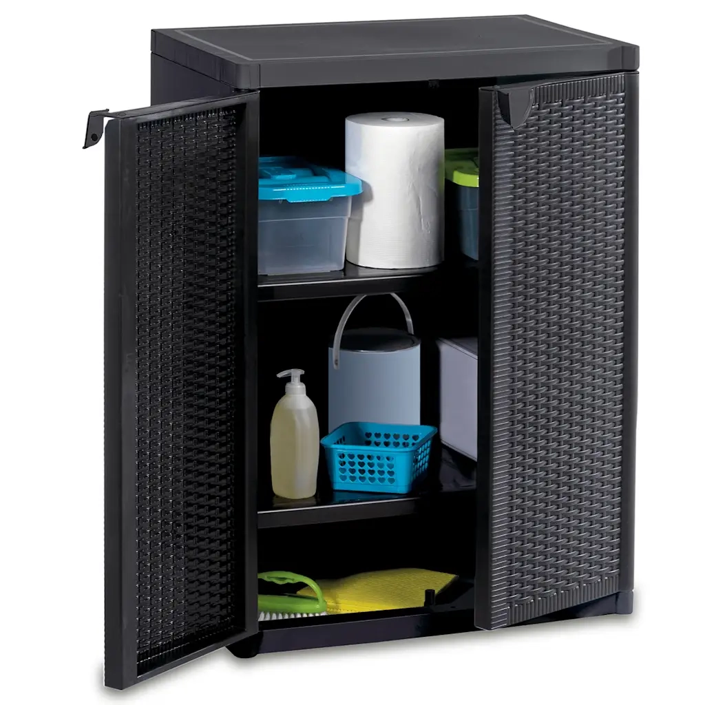 Armadio da Giardino Nero 65x45x88 cm in Rattan PP 151236
