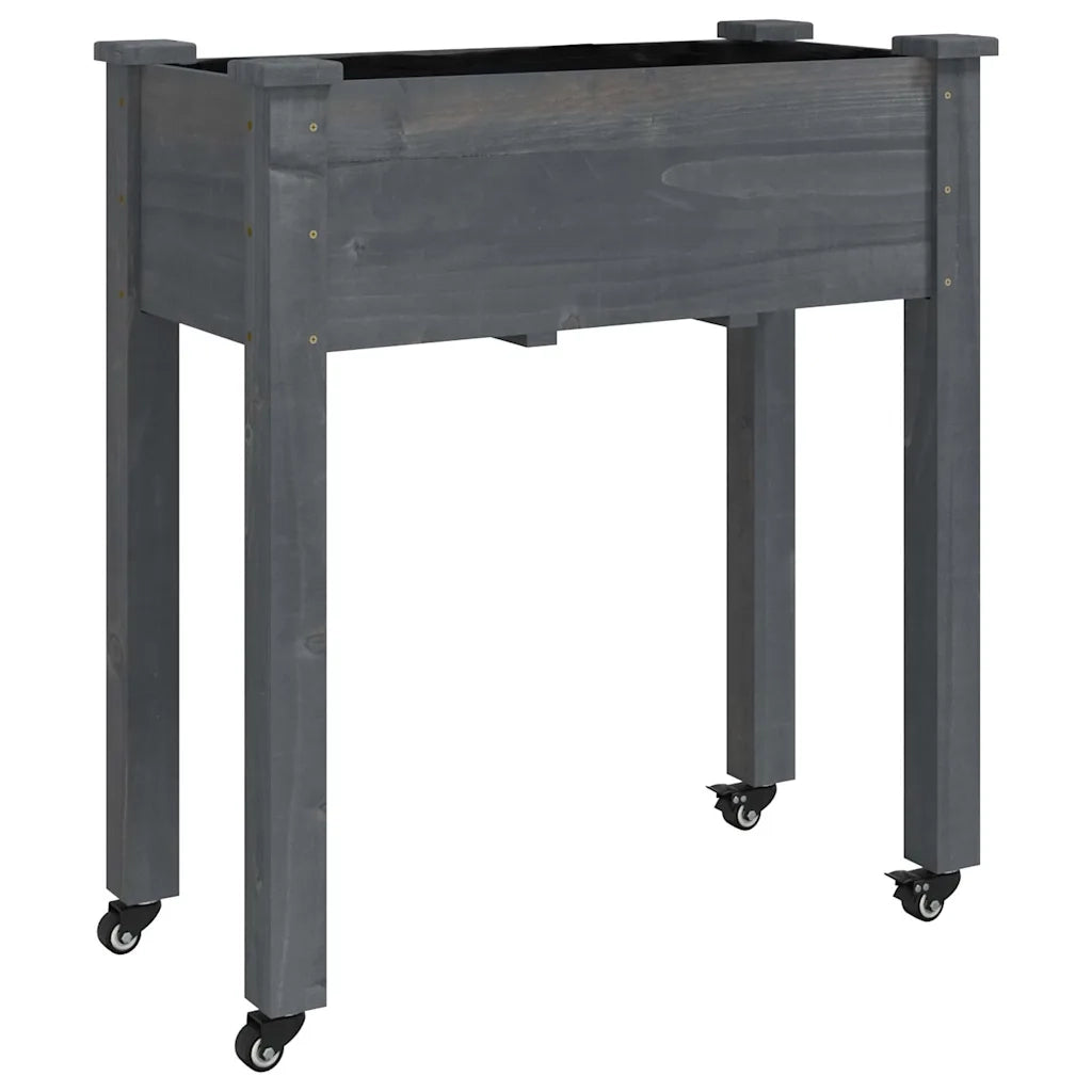 Fioriera Ruote e Fodera Grigia 71x37x80cm Legno Massello Abete 3157825