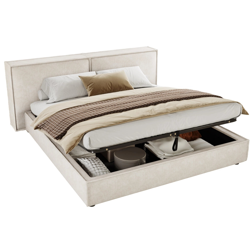 Letto matrimoniale imbottito 180x200 cm con testiera in Bouclé beige e rete a doghe
