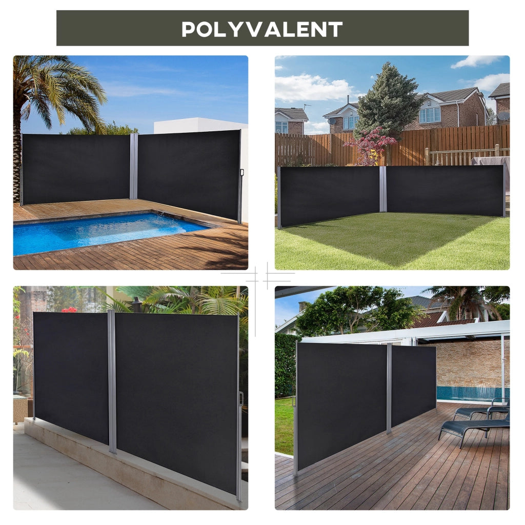 Paravento Rettangolare Retrattile ¨C zephmum ¨C Grigio Nero 6x1.8m Polyester