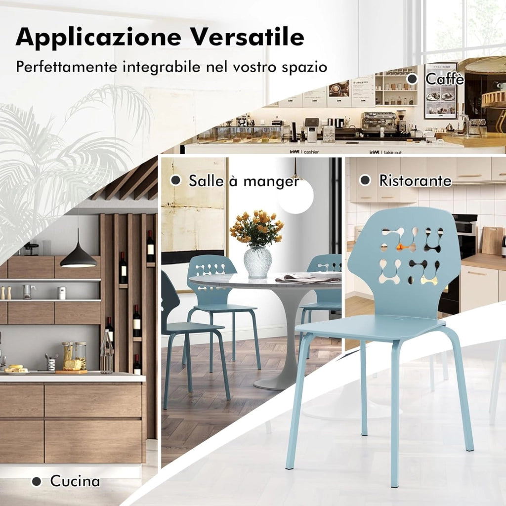 Set di 4 Sedie da Pranzo in Metallo, Sedie da Cucina Moderne con Schienale Traforato e Gambe in Metallo, Sedie senza Braccioli per Sala da Pranzo, Soggiorno, Portata 150 kg (Blu)