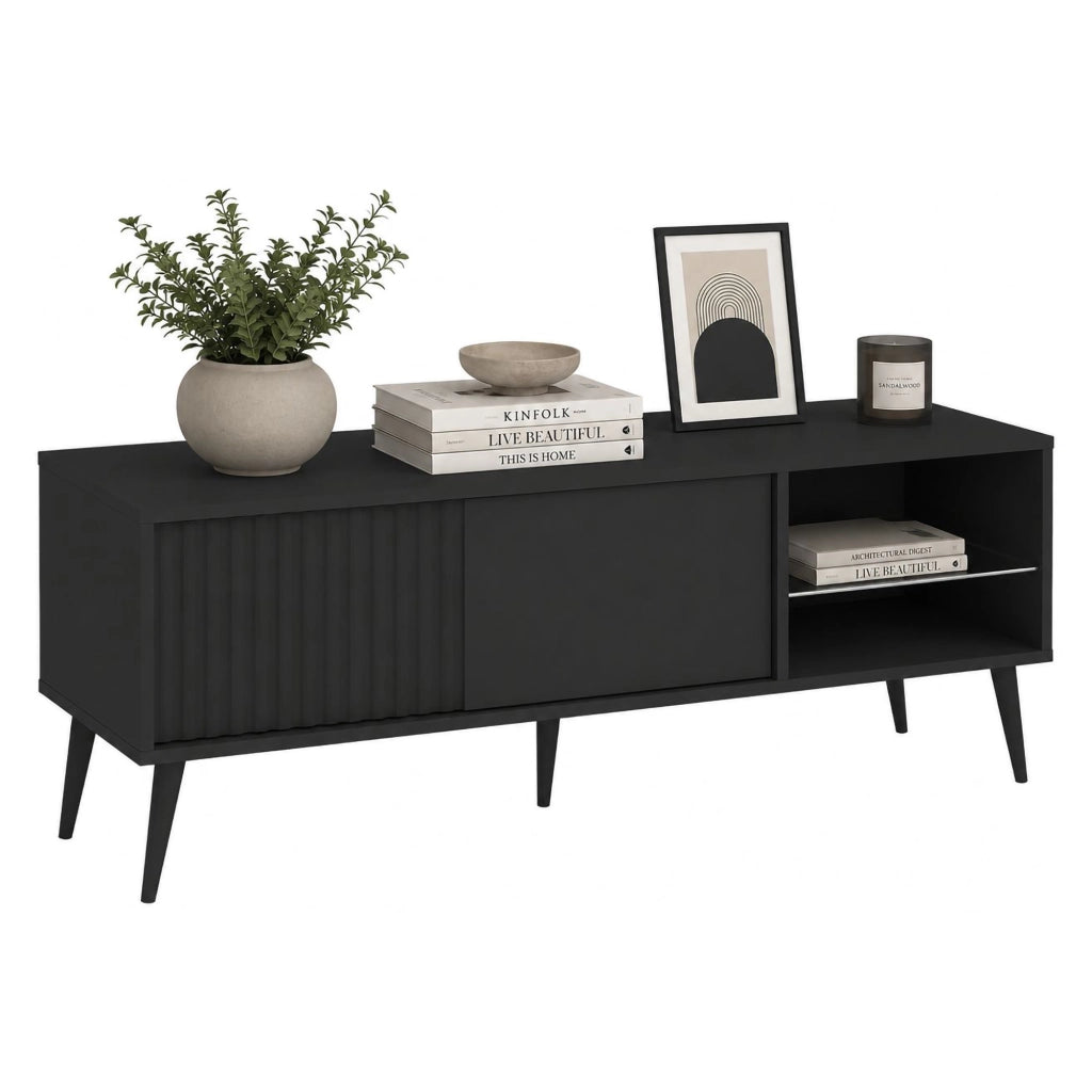Lilemi, Mobile Porta tv 2 Ripiani, 135x40x48h cm Nero