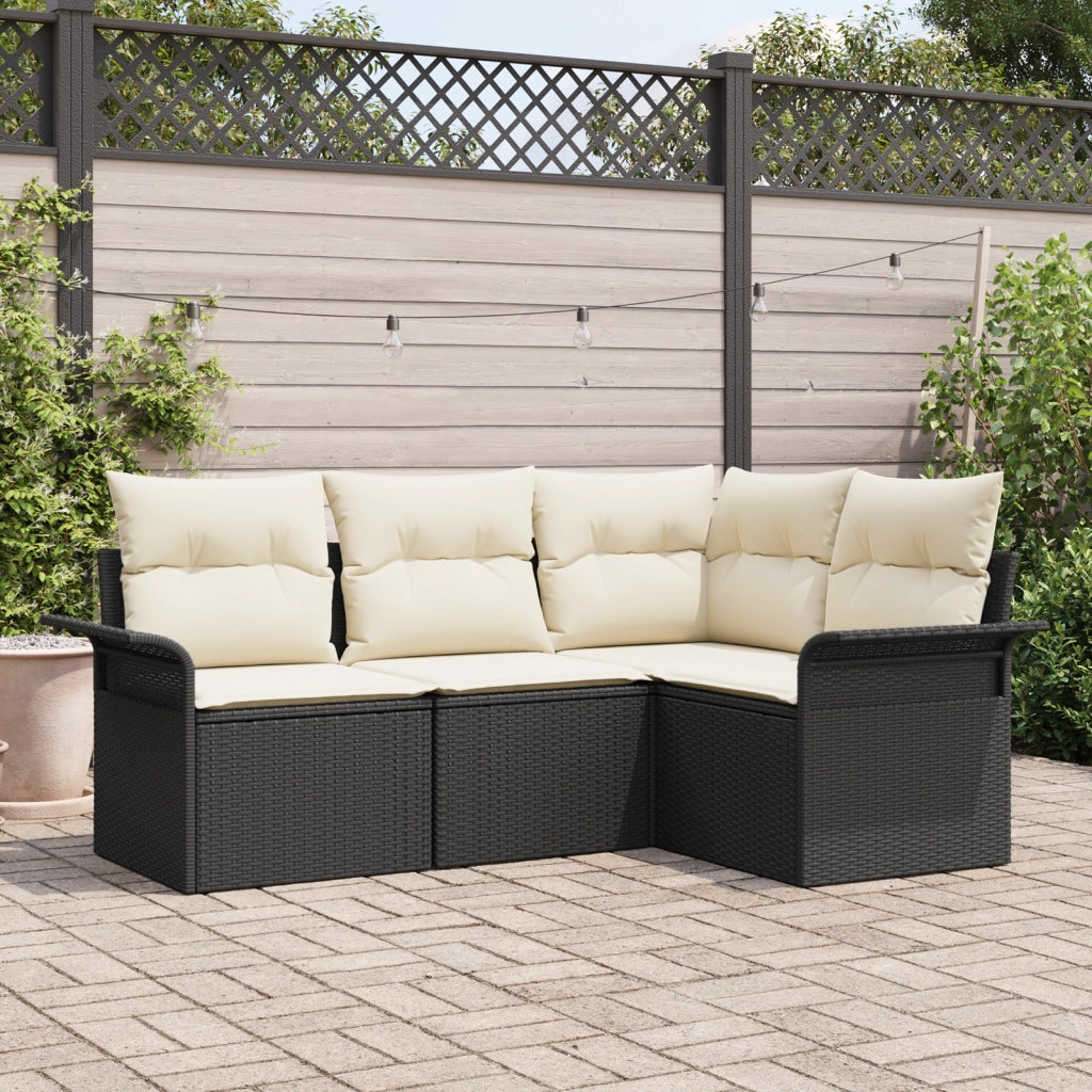 Set Divano da Giardino  4 Pezzi con Cuscini Polyrattan Nero