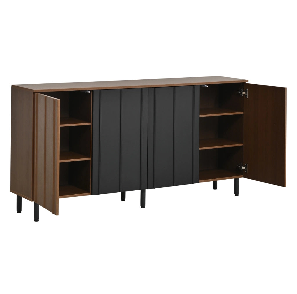 Credenza da cucina 160x35x80 cm noce e nero con 4 ante