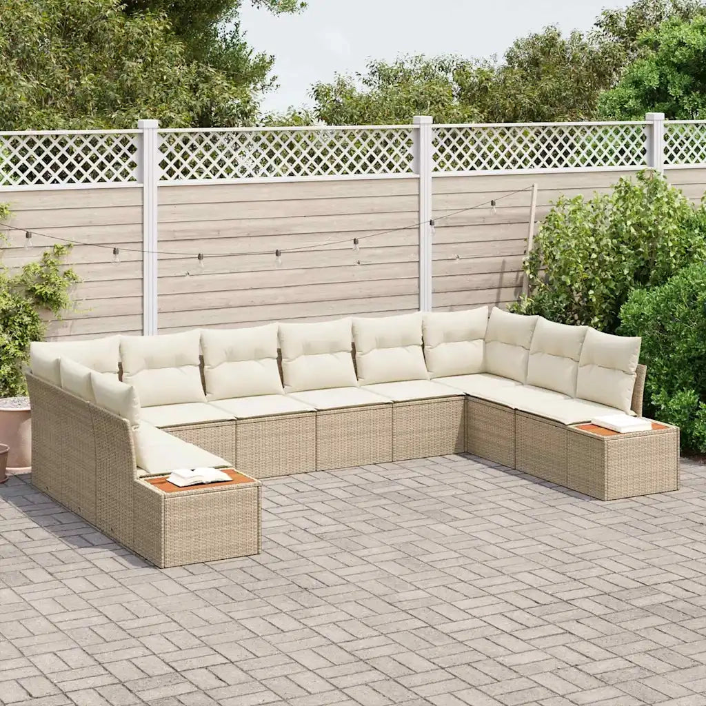 Set Divano da Giardino con cuscino 10 pcs Beige Poly Rattan 3348177
