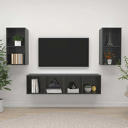 Mobile TV a Parete 4 pz Grigio Lucido in Truciolato 3079879