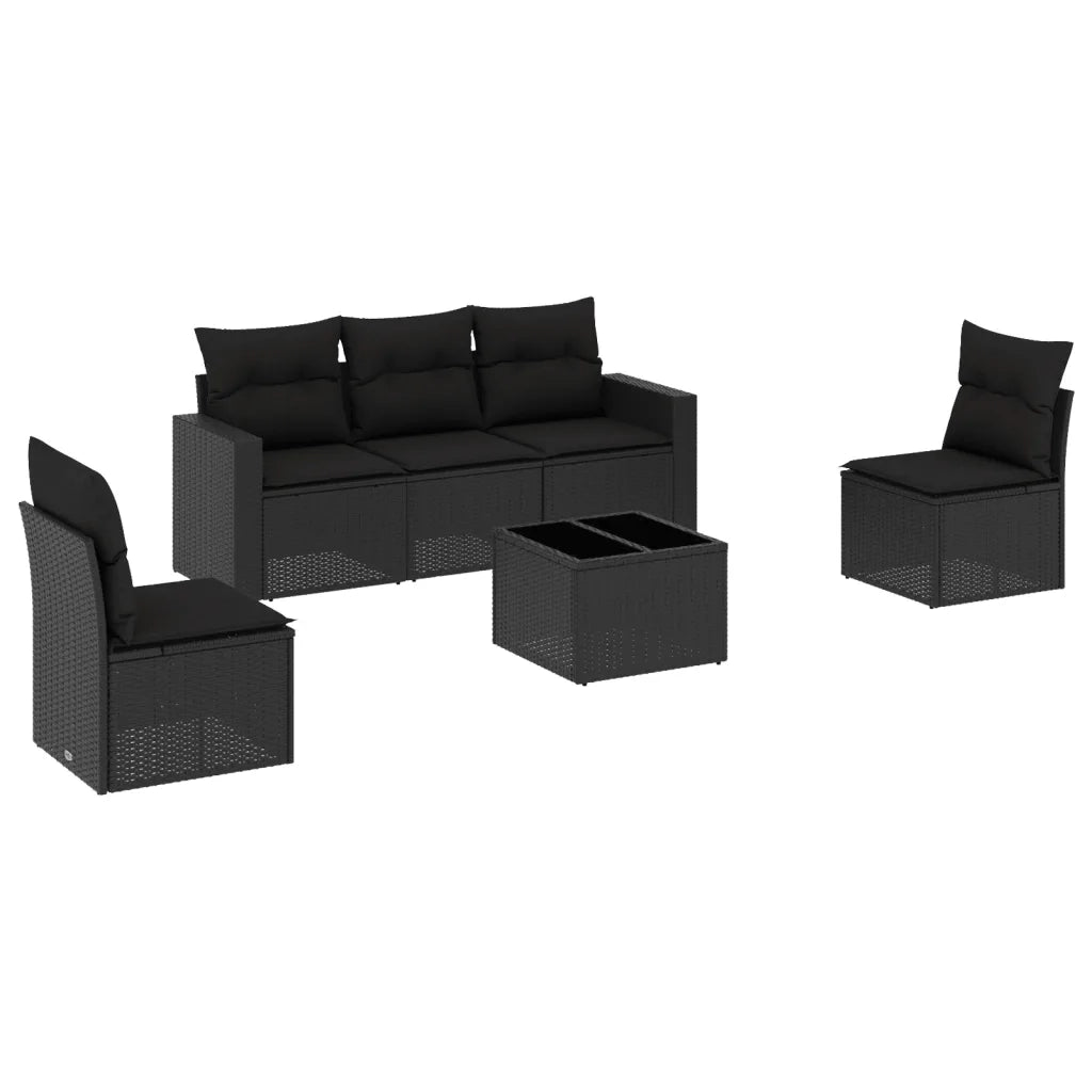 Set Divano da Giardino 6 pz con Cuscini Nero in Polyrattan 3251132