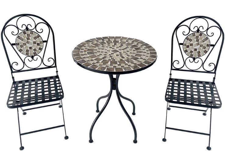 Set Tavolo con 2 Sedie da Balcone o Giardino in Ferro e Cemento Decorata