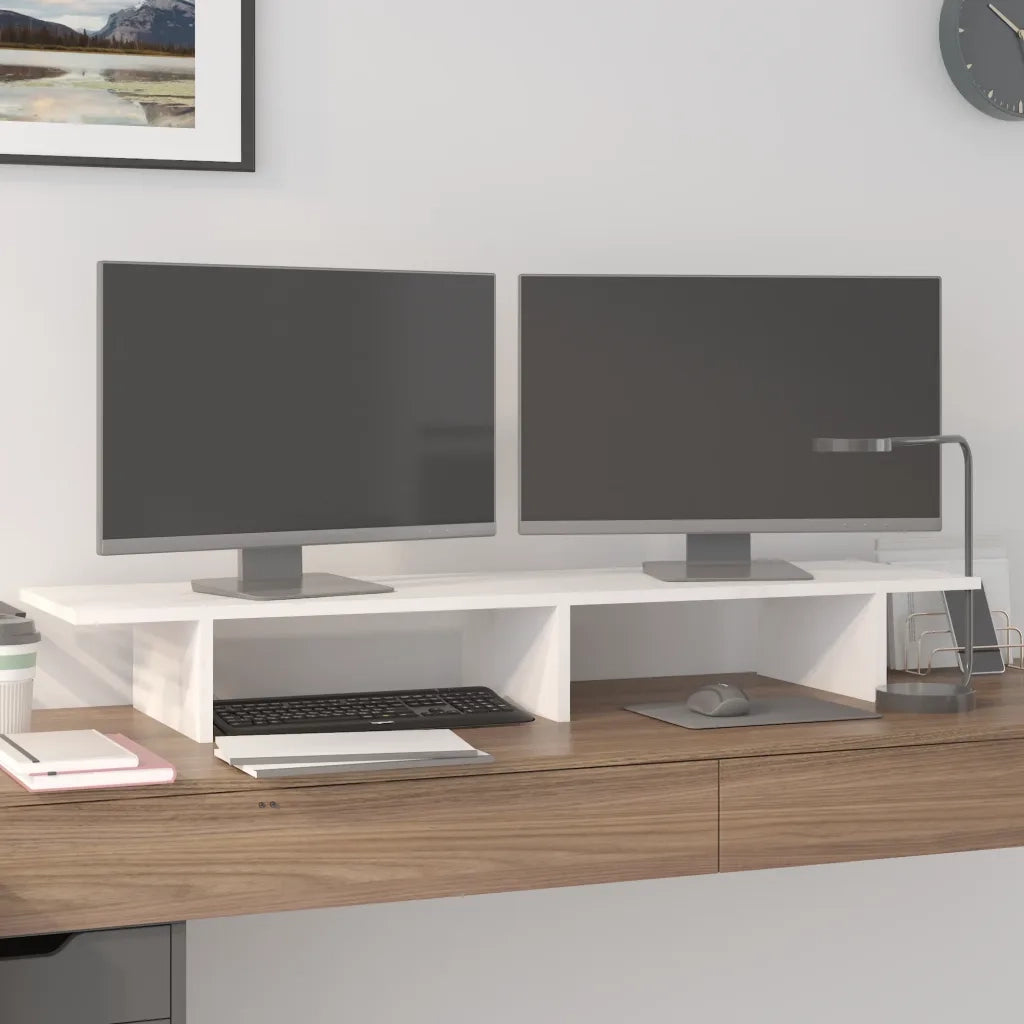 Supporto per Monitor Bianco 100x27x15 cm Legno Massello di Pino 813980
