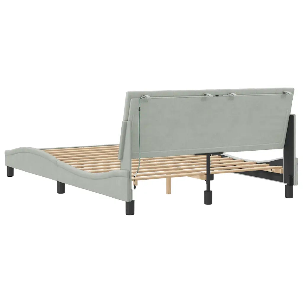 Giroletto con LED senza Materasso Hanko Grigio Chiaro 140x190 cm in Velluto 3213775