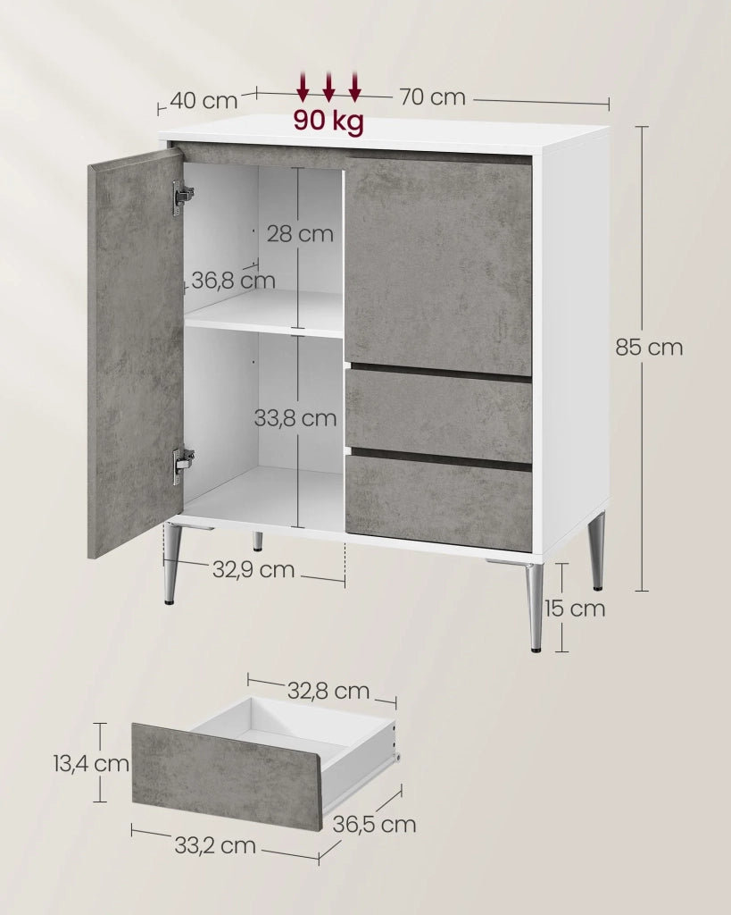 Credenza moderna a 2 scomparti con anta e ripiano regolabile in altezza 2 cassetti 40 x 70 x 85 cm per soggiorno o sala da pranzo 12_0004522