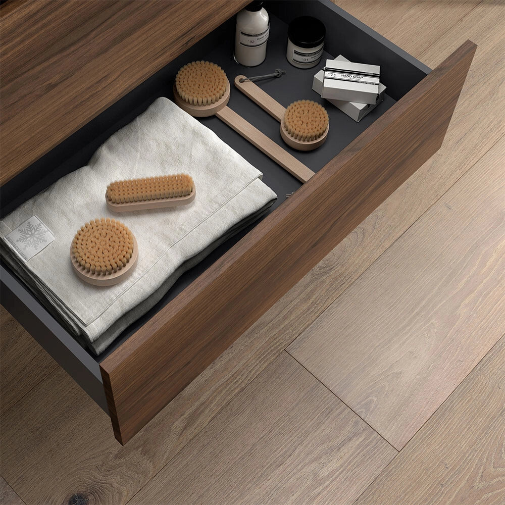 Mobile bagno sospeso 90 cm noce maya con top per lavabo da appoggio Gaya