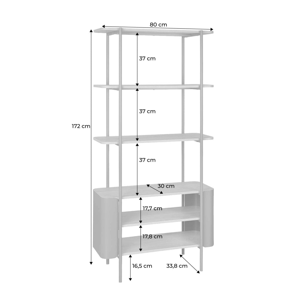 Libreria in metallo curvato e legno a 6 livelli, beige
