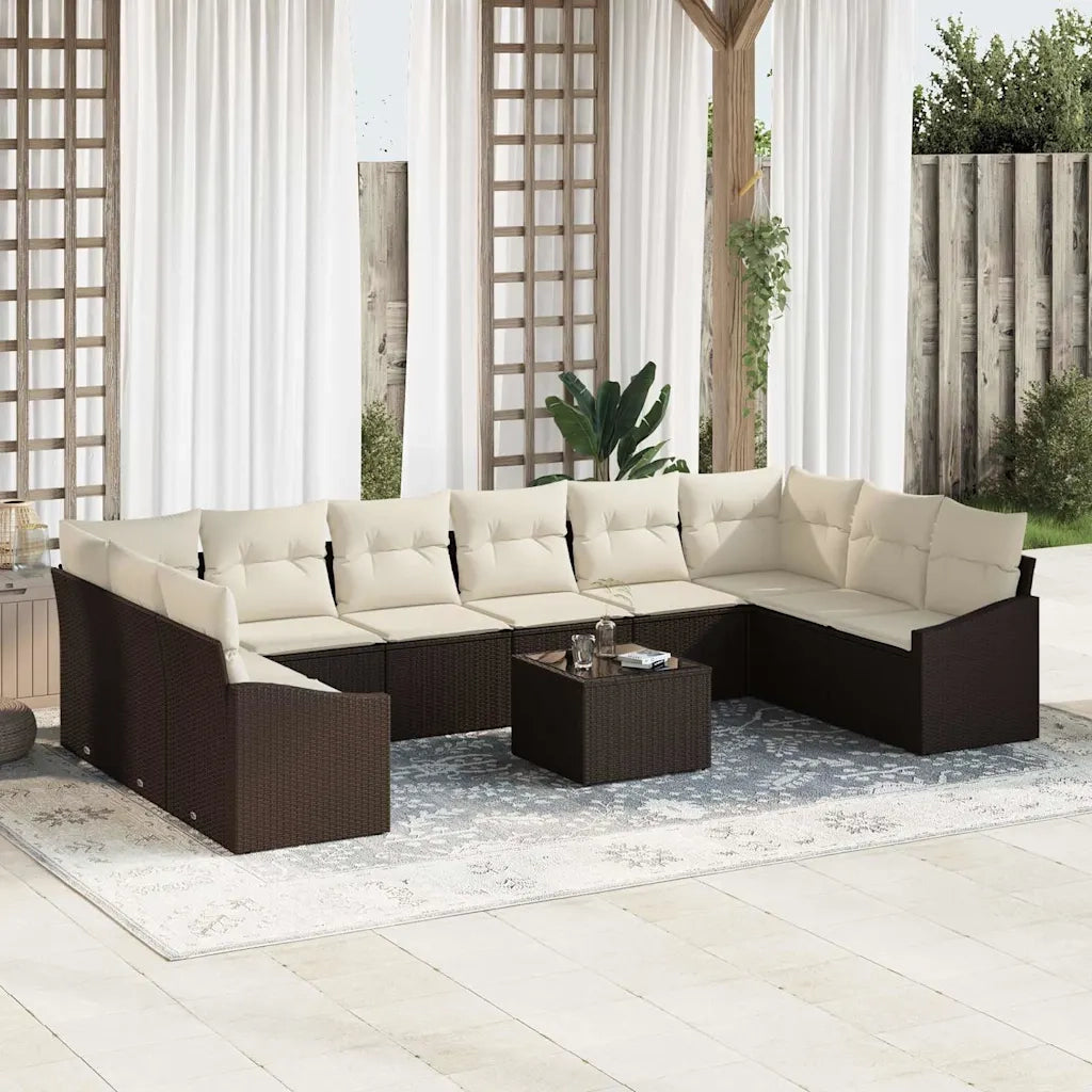 Set di divani con cuscino 11 pcs Marrone polyrattan