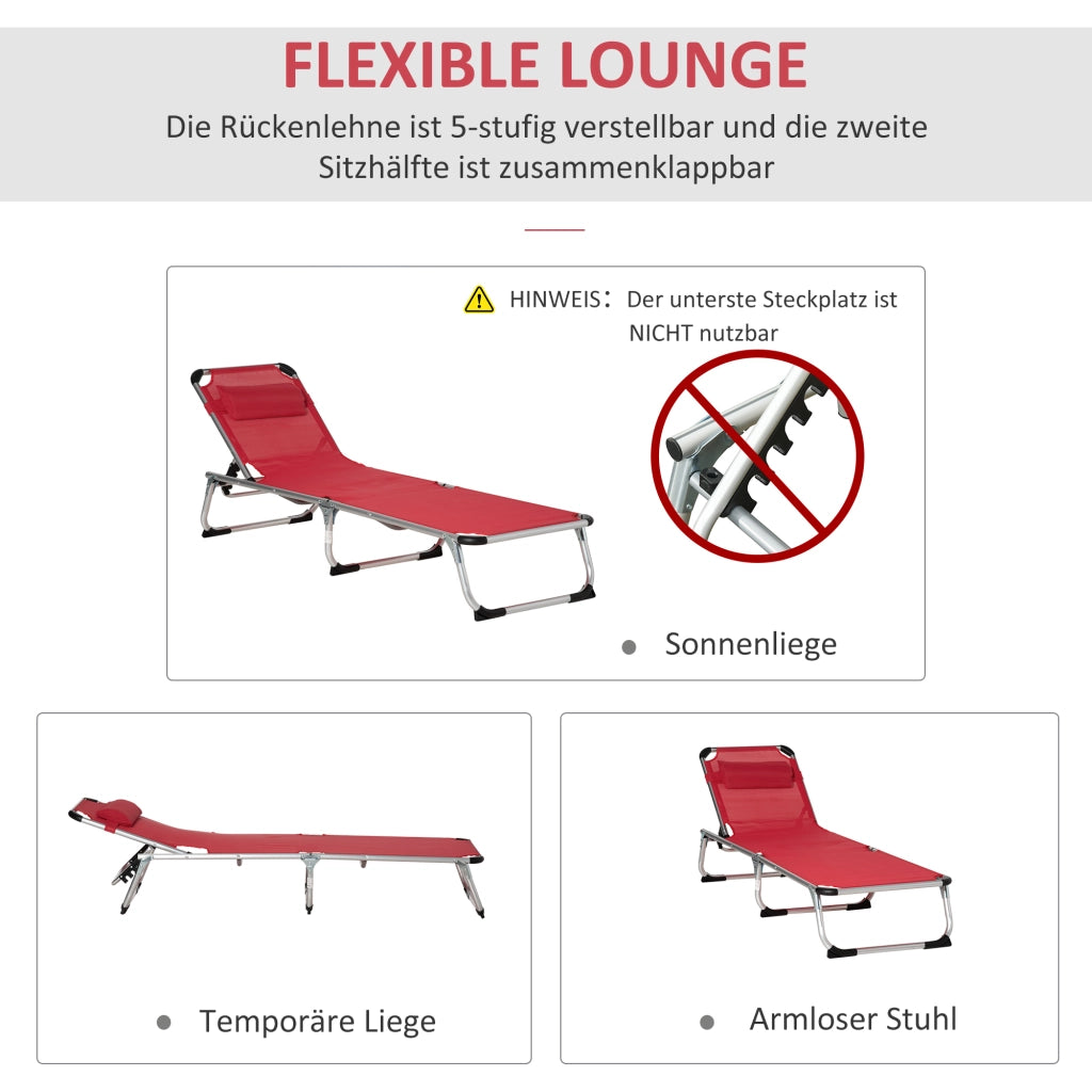Lettino prendisole regolabile in 5 posizioni pieghevole ergonomico con tessuto a rete rosso