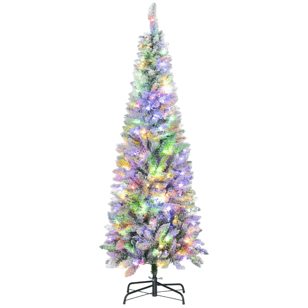 Albero di Natale Innevato con 180 Luci LED a 11 Effetti e 479 Rami, ?65x180 cm, Verde e Bianco