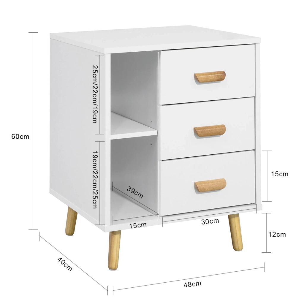 Comodino Piccolo Tavolino Divano Con 3 Cassetti Comodino Comodini L48*P40*A60cm Bianco FBT95-W SoBuy
