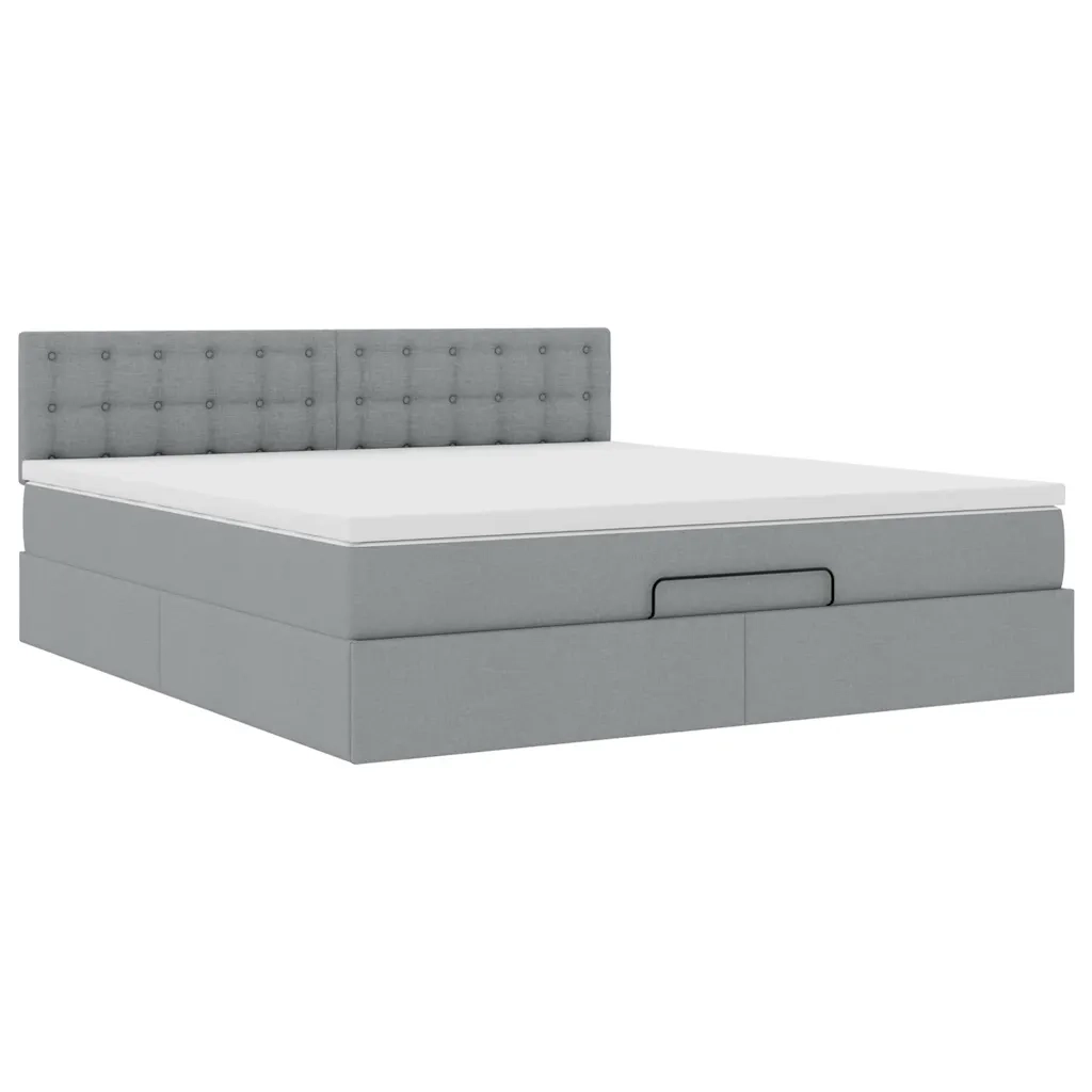 Pouf Letto con Materasso e LED Grigio Chiaro 180x200cm Tessuto 3312492