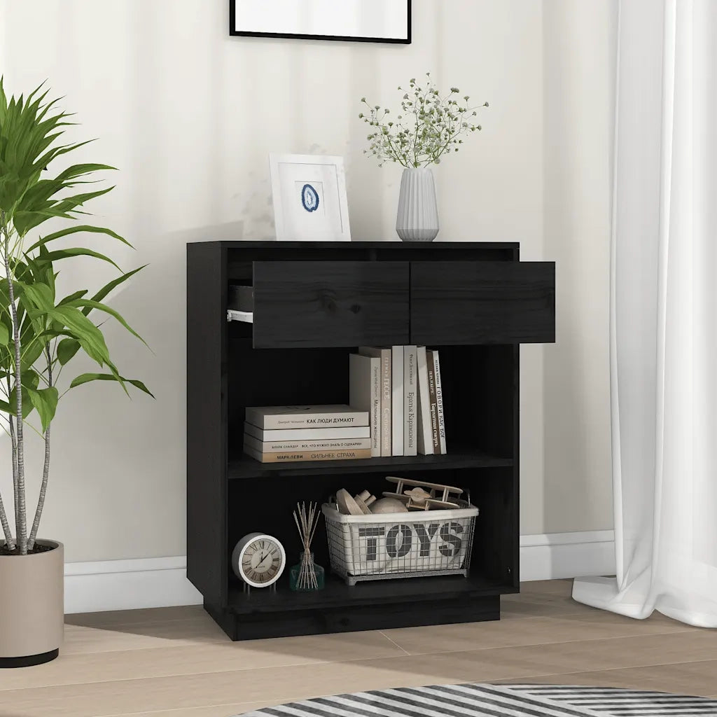 Mobile Consolle | Tavolo d'Ingresso Nero 60x34x75 cm in Legno Massello di Pino