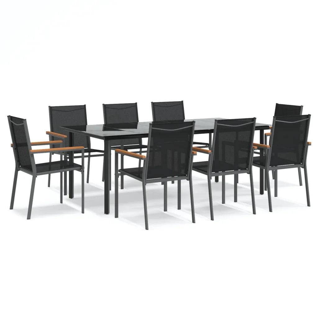 Set da Pranzo da Giardino 9 pz Nero in Textilene e Acciaio