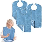 Slabbetji per adulti, impermeabili con cattura residui rimovibili, 3 slabbetji per anziani e slabbetji per pasti riciclabili e lavabili per uomini, donne e adulti anziani (blu)