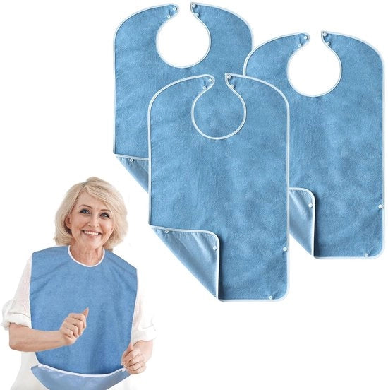 Slabbetji per adulti, impermeabili con cattura residui rimovibili, 3 slabbetji per anziani e slabbetji per pasti riciclabili e lavabili per uomini, donne e adulti anziani (blu)