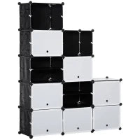 Mobile per Scarpe Componibile da 12 Scomparti con Porte e Mensole, 125L x 32l x 125H cm, Nero