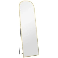 Specchio da Terra e Parete Moderno in Lega di Alluminio con Supporto Pieghevole, 50x170cm, Oro