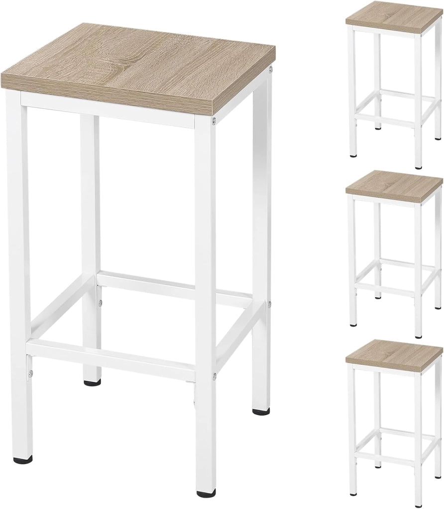 Set di 4 Sgabelli da Bar Industriali con Poggiapiedi, Sgabelli da Cucina senza Schienale, Sedie Alte per Penisola Cucina, Sedile in Truciolato e Telaio, 33x33x65cm, rovere chiaro, 1059BY-4