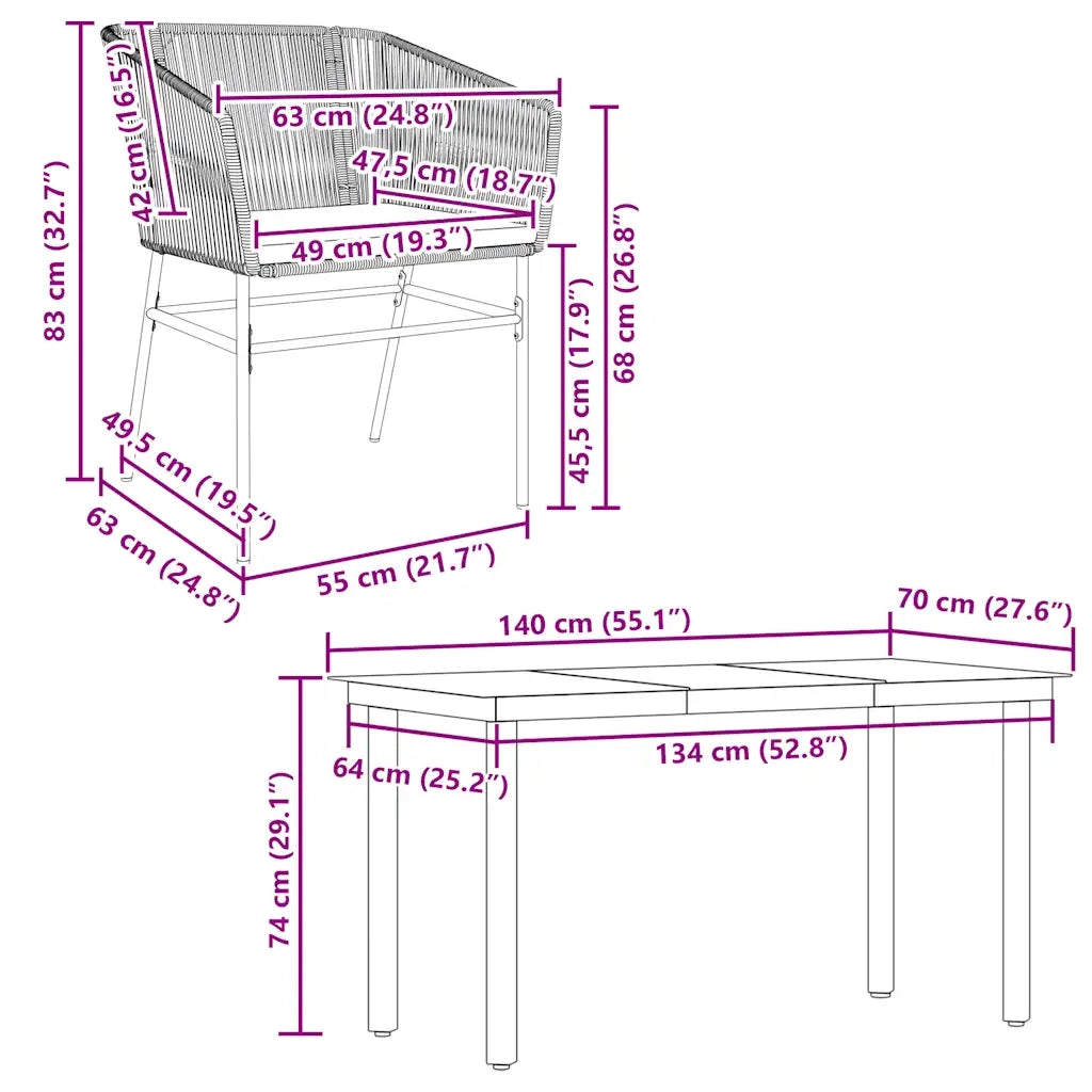 Set da Pranzo da Giardino con Cuscini 5 pz Polyrattan Vetro