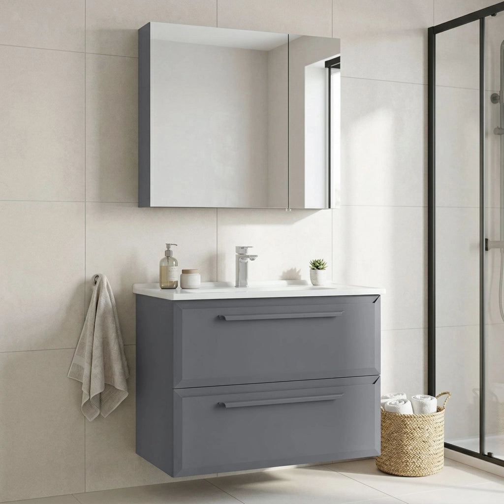 Set mobile lavabo con specchio (2 pezzi) "Nuvola 80 v2" - 80 x 50 x 62 cm - Grigio