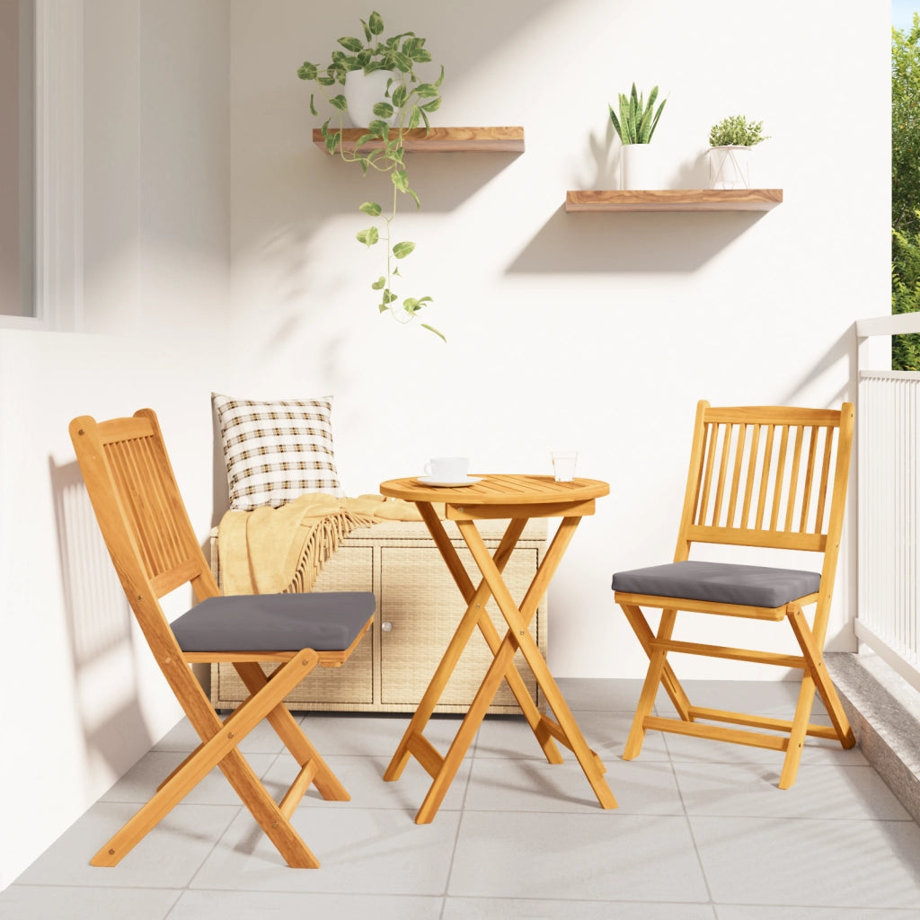 Sedia da giardino pieghevole  con cuscino grigio 2pz in legno massello di acacia