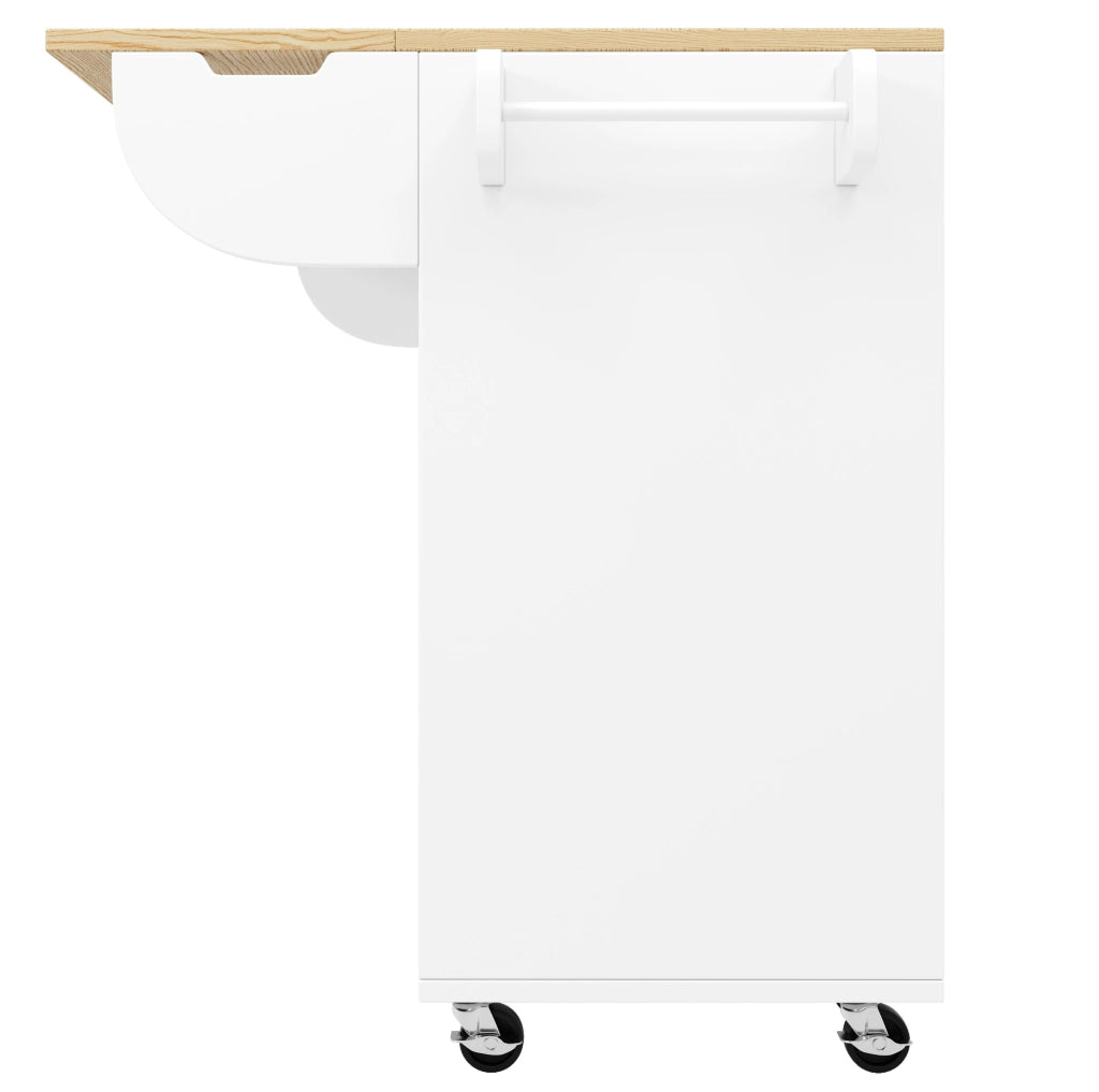 Isola da cucina 110x42x90 cm con piano ribaltabile; 3 cassetti; ante scorrevoli; MDF bianco