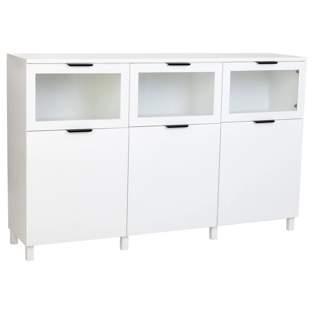 Credenza in legno bianco con 3 ante e 3 cassetti 180x42x114h cm