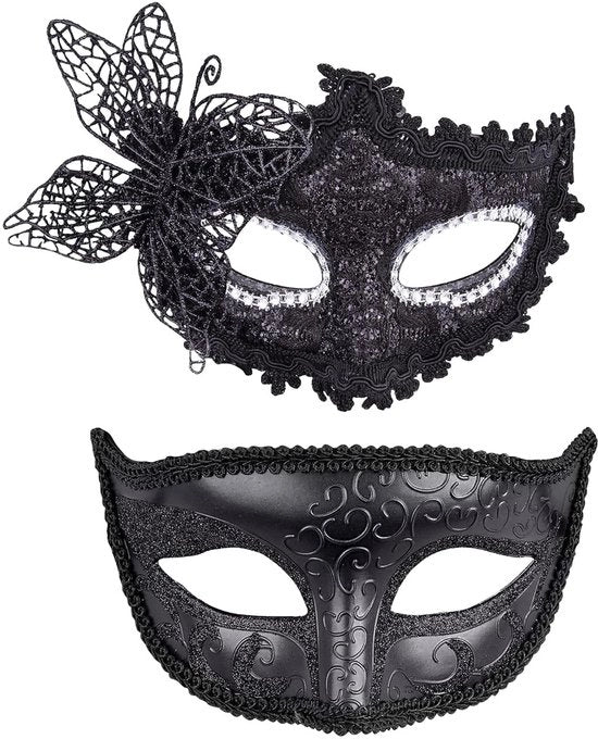 Maschera Veneta - 2 Pezzi - Maschera Festa - Carnevale - Halloween - Costume - Qualità Alta Plastica e Rilievo