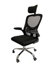 FENIXSHOP24 Sedia Ufficio Ergonomica, con Poggiatesta, Braccioli, Supporto Lombare, Regolazione in Altezza, Poltrona girevole con ruote e rete traspirante – Nera - JG-9070