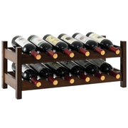 Piccolo scaffale per vino in bamb¨´ a 2 livelli da 12 bottiglie-Porta bottiglie di vino indipendente da appoggio Marrone