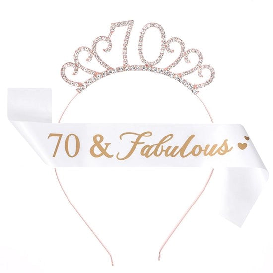 Set di corone per compleanni con strass, cintura per capelli in rosé oro, materiale duraturo, riutilizzabile e morbido.