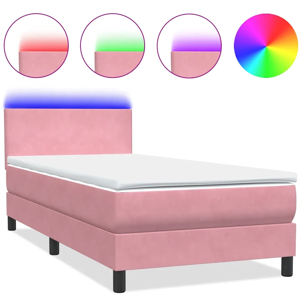 Letto a Molle con Materasso e LED Rosa 90x210 cm Velluto 3316676