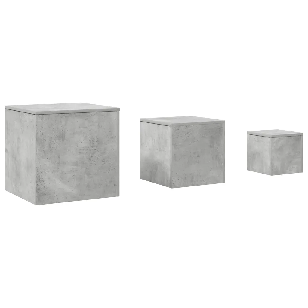 Tavolini 3 pz | Tavolo laterale Grigio Cemento in Truciolato