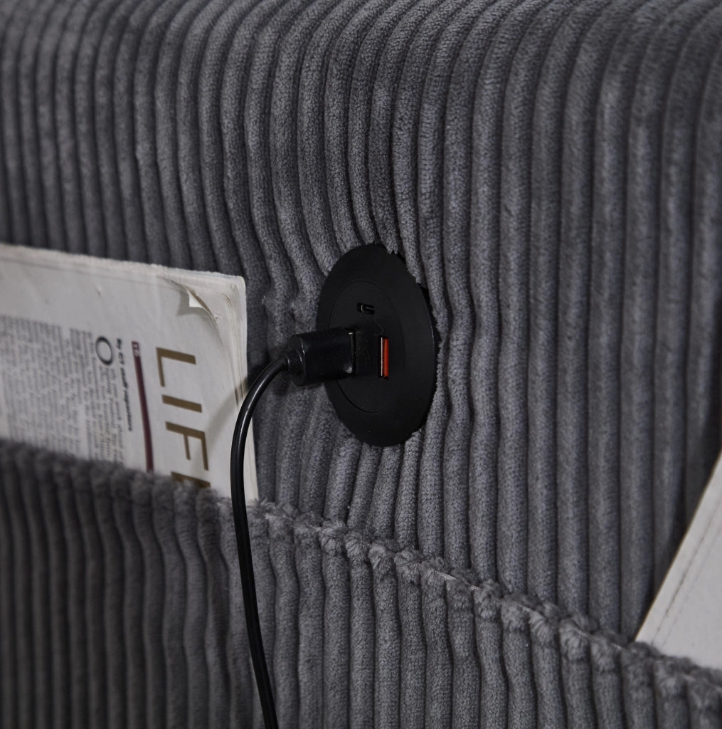 Divano modulare 2 posti in velluto a coste grigio con USB