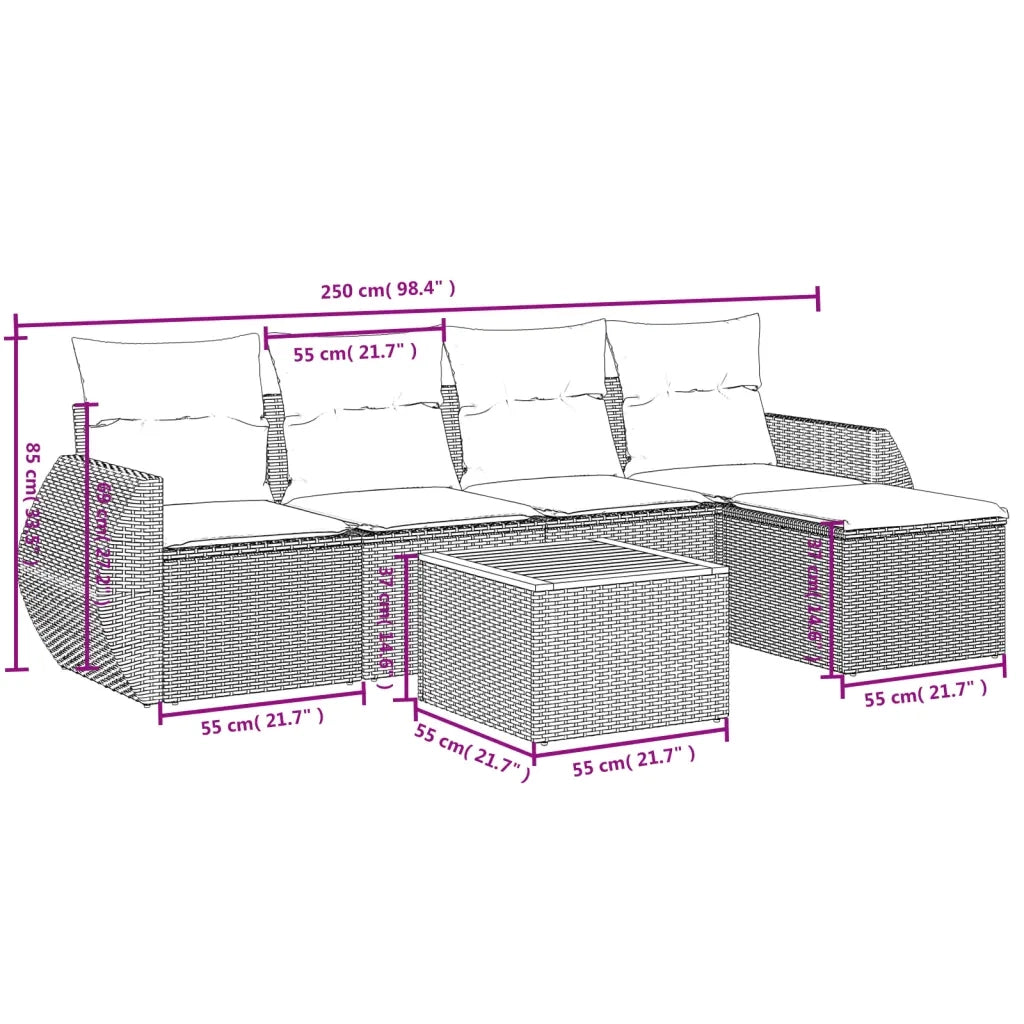 Set Divano da Giardino 6 pz con Cuscini Grigio in Polyrattan 3224982