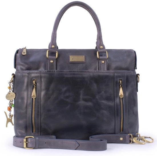 Borsa da Ufficio in Pelle con Porta Laptop 16 pollici - Grande Borsa a Tracolla - Borsa con Spalla per Portare A4 - Blu