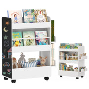 Libreria per bambini con rotelle e lavagna ¨C zephmum ¨C bianco 66,5x32,5x86,5cm