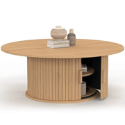 IDMarket - Tavolino rotondo JULIETTE 100 cm con doghe in legno color rovere