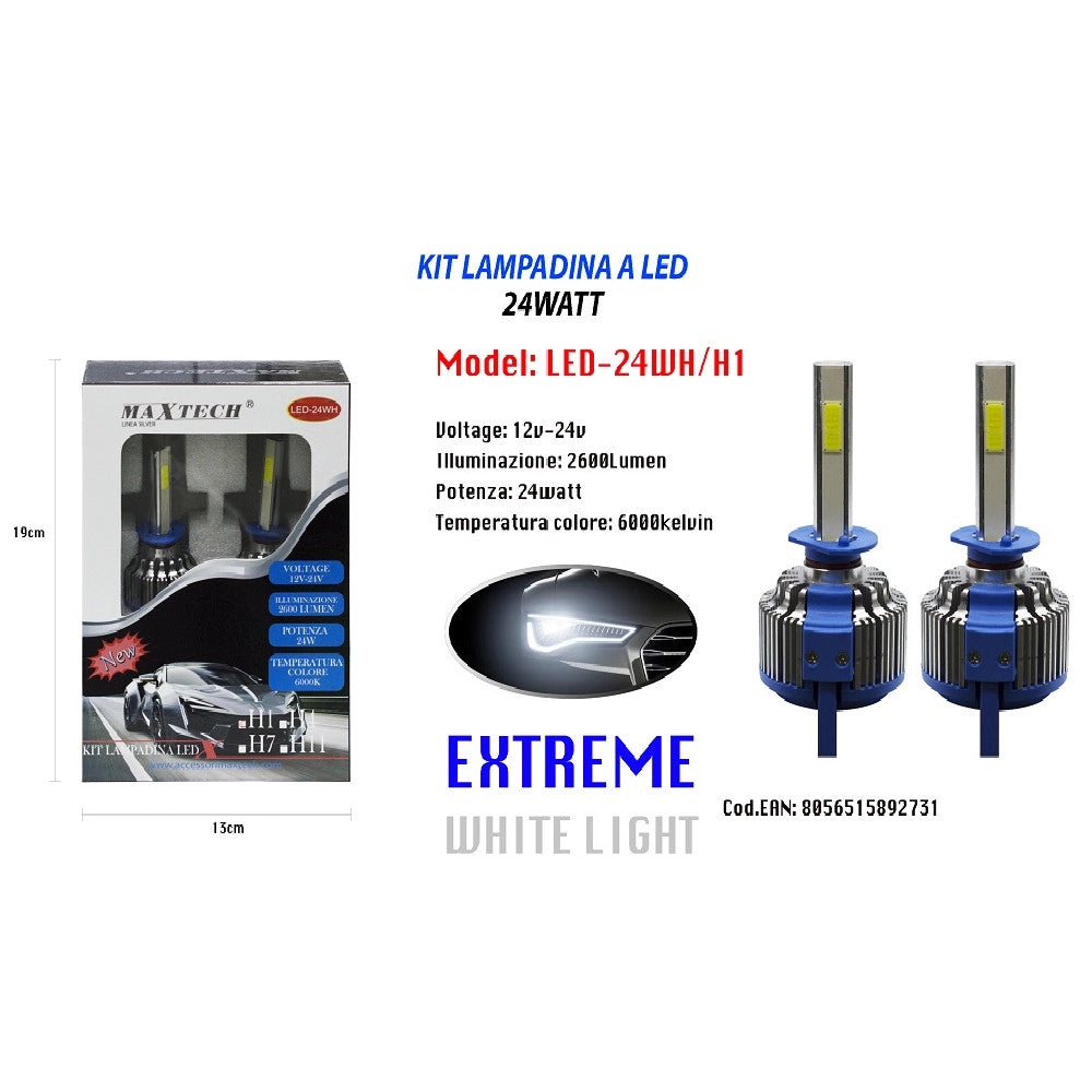 Trade Shop - Lampadine Led Per Auto H1 24w 12v 24v Coppia Lampade Ricambio Maxtech Led-24wh/h1 -
