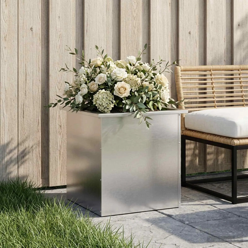 Fioriera da giardino con LED Argento 50 x 50 x 48 cm 8008190