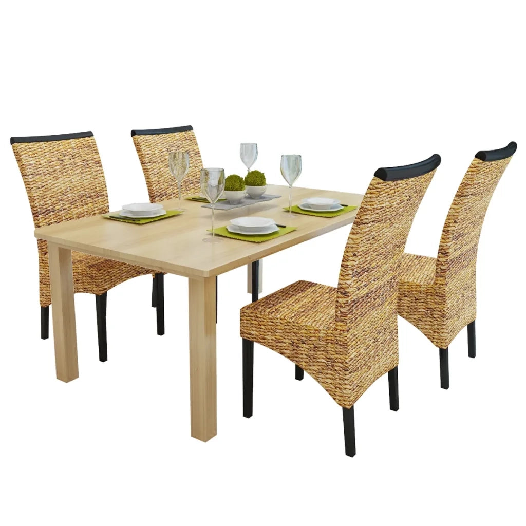 Sedie da Pranzo 4 pz in Legno Massello di Mango e Abaca 274198