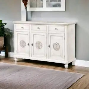 Credenza madia napoletana in legno 3 ante Shabby chic bianco anticato decorata